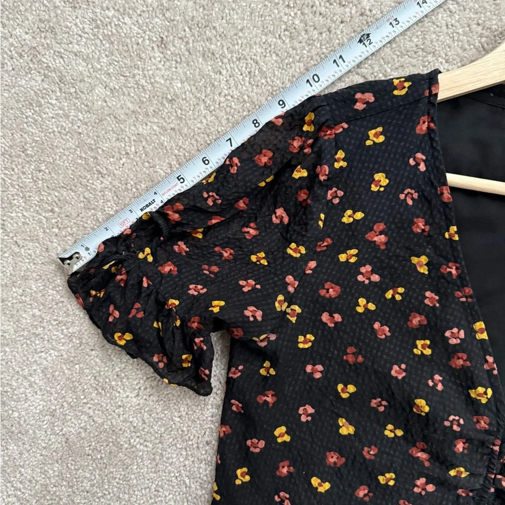 Madewell Silk Black Blouse with Red and Yellow Floral Print - Picture 5 of 10